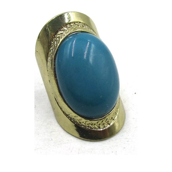 Oval Ocean Blue Gemstone Silver Saddle Ring - Picture 1 of 5